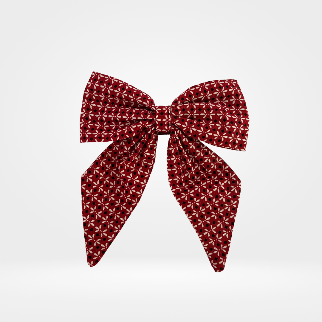 Red Floral Sailor Hair Bow