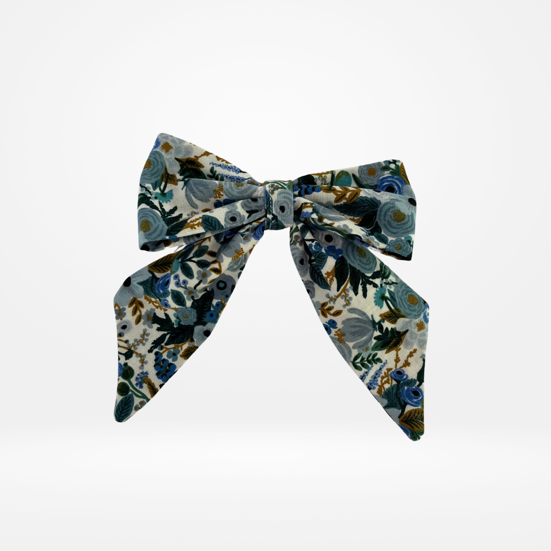 Blue Floral Sailor Hair Bow